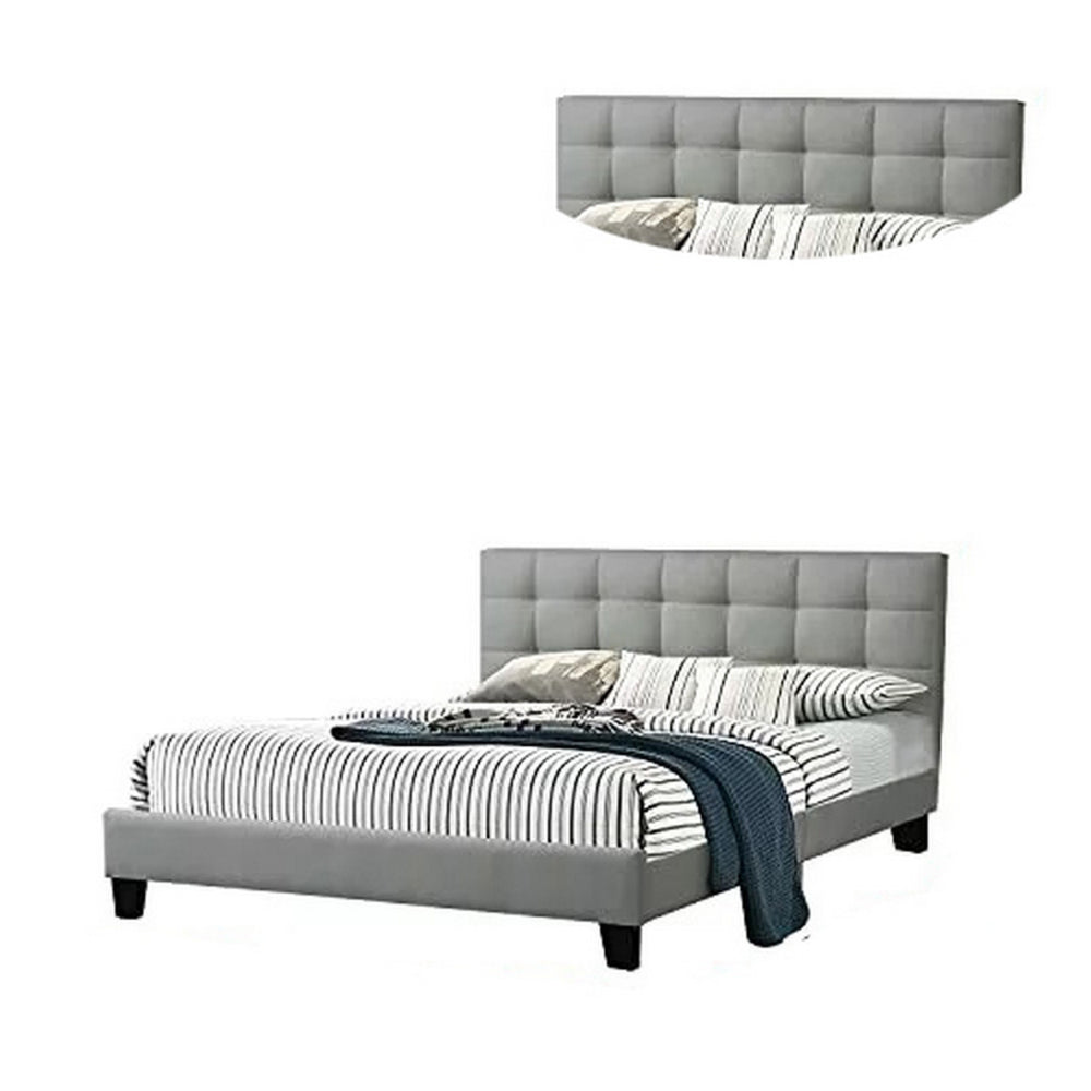 Benjara Dex Modern Platform California King Bed, Tufted Upholstery, Light Gray