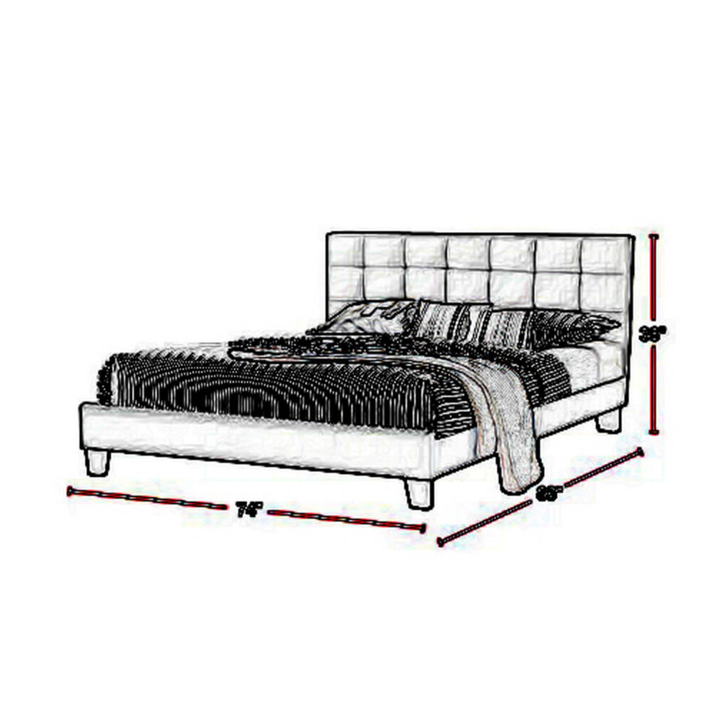 Benjara Dex Modern Platform California King Bed, Tufted Upholstery, Light Gray