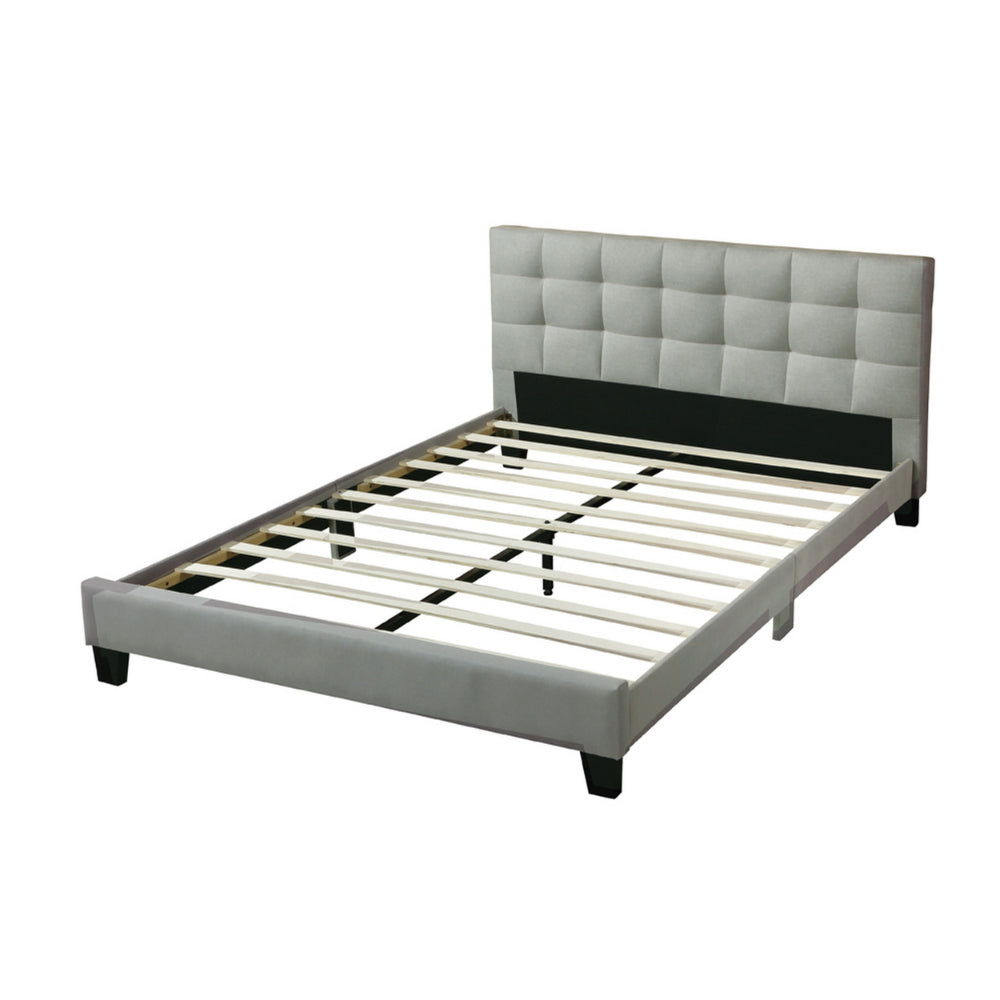 Benjara Dex Modern Platform King Size Bed, Plush Tufted Upholstery, Light Gray