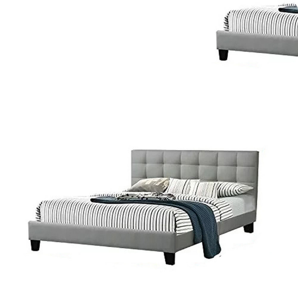 Benjara Dex Modern Platform King Size Bed, Plush Tufted Upholstery, Light Gray