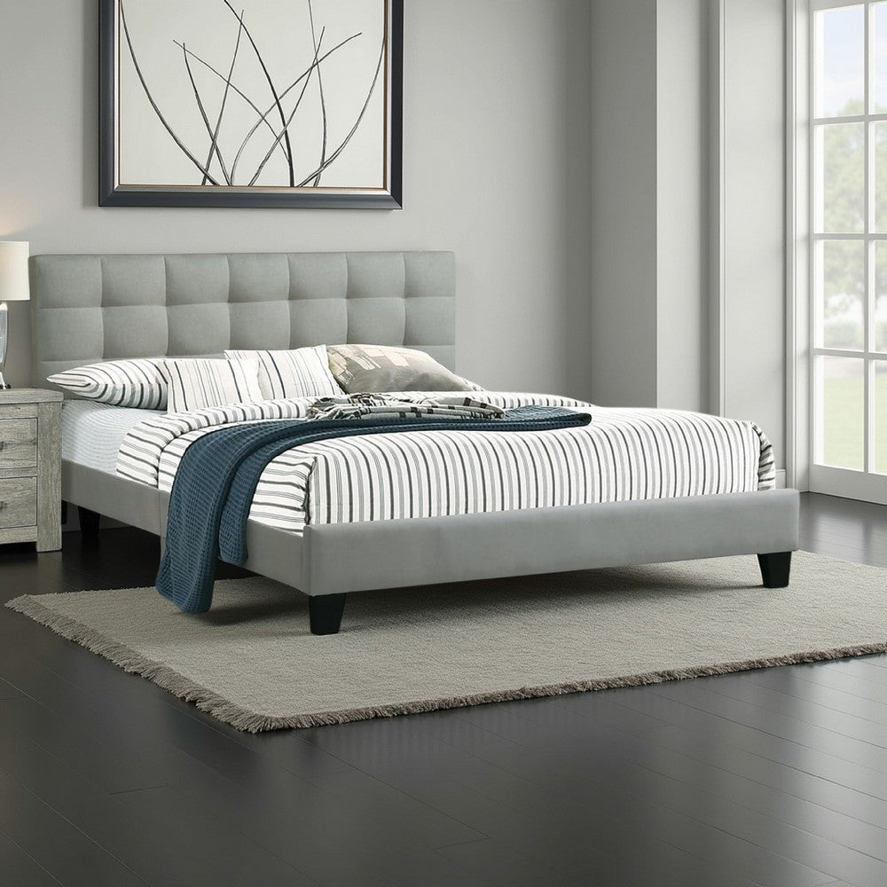 Benjara Dex Modern Platform King Size Bed, Plush Tufted Upholstery, Light Gray