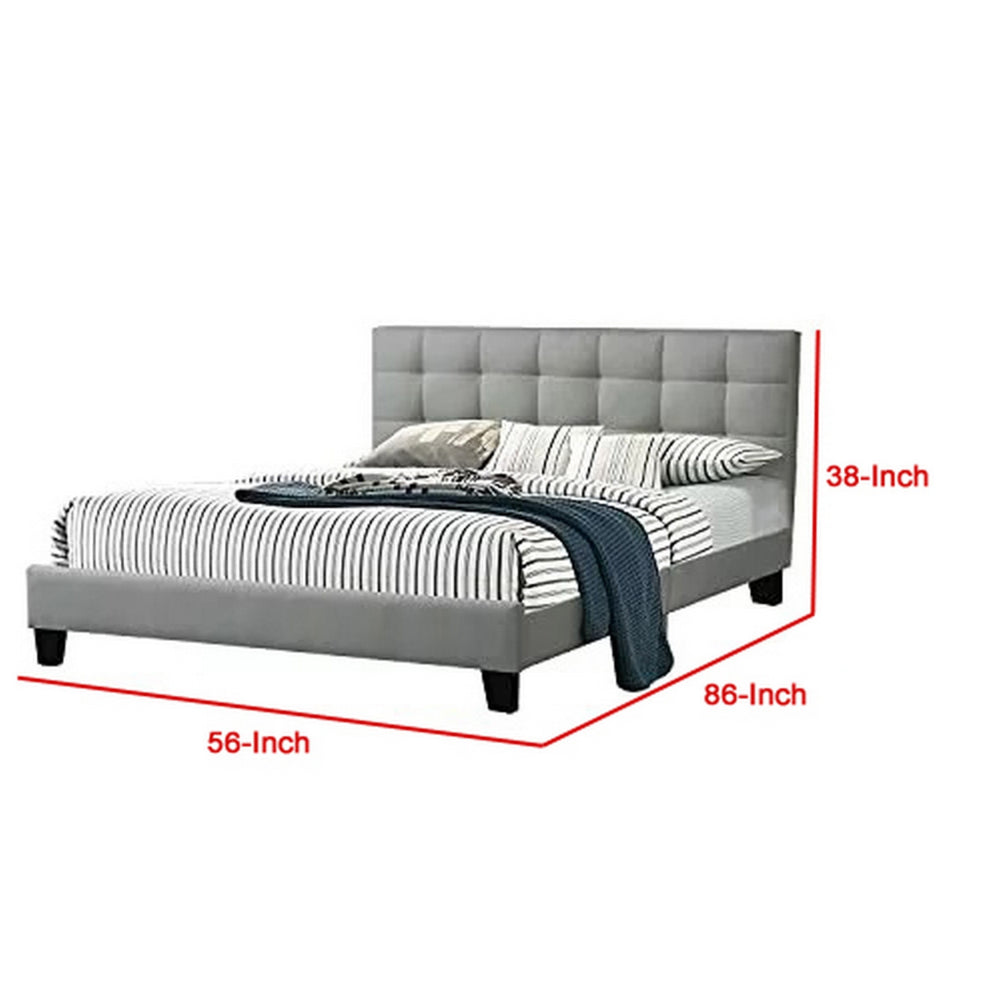 Benjara Dex Modern Platform Full Size Bed, Plush Tufted Upholstery, Light Gray