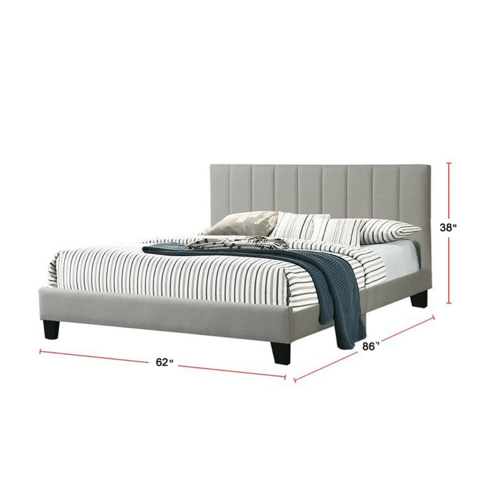 Benjara Dex Modern Platform Queen Size Bed, Square Tufted Upholstery, Light Gray