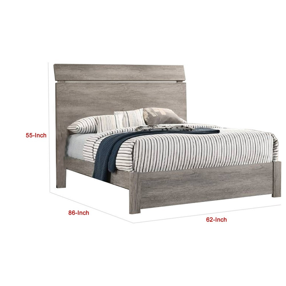 Benjara Posy Platform Queen Size Bed with Split Headboard, Distressed Gray Wood