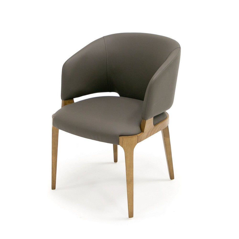 Benjara 22 Inch Dining Chair, Gray Vegan Faux Leather, Curved Back, Solid Wood