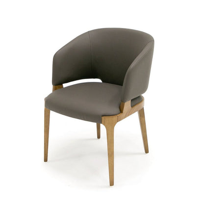 Benjara 22 Inch Dining Chair, Gray Vegan Faux Leather, Curved Back, Solid Wood