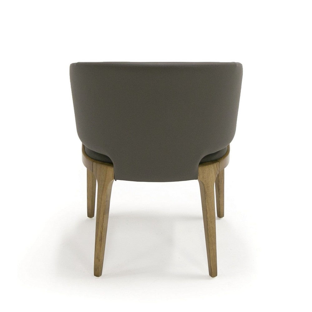 Benjara 22 Inch Dining Chair, Gray Vegan Faux Leather, Curved Back, Solid Wood