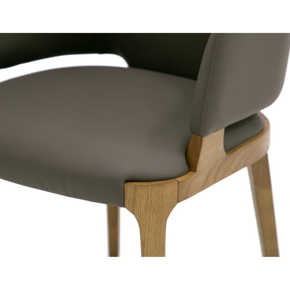 Benjara 22 Inch Dining Chair, Gray Vegan Faux Leather, Curved Back, Solid Wood