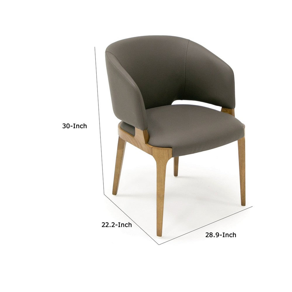 Benjara 22 Inch Dining Chair, Gray Vegan Faux Leather, Curved Back, Solid Wood