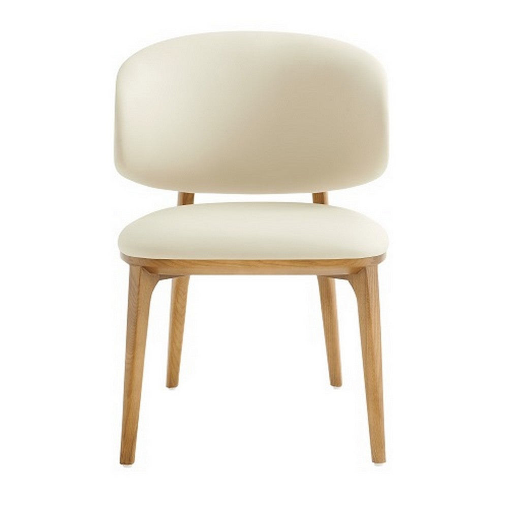 Benjara Cid 22 Inch Dining Chair, Curved Backrest, Vegan Faux Leather, Cream Fabric