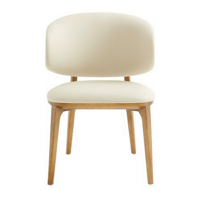 Benjara Cid 22 Inch Dining Chair, Curved Backrest, Vegan Faux Leather, Cream Fabric