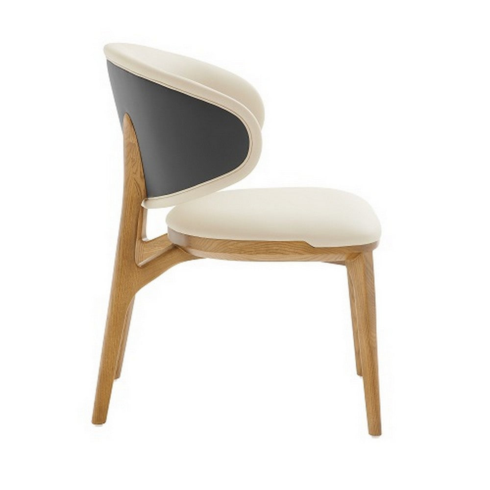 Benjara Cid 22 Inch Dining Chair, Curved Backrest, Vegan Faux Leather, Cream Fabric