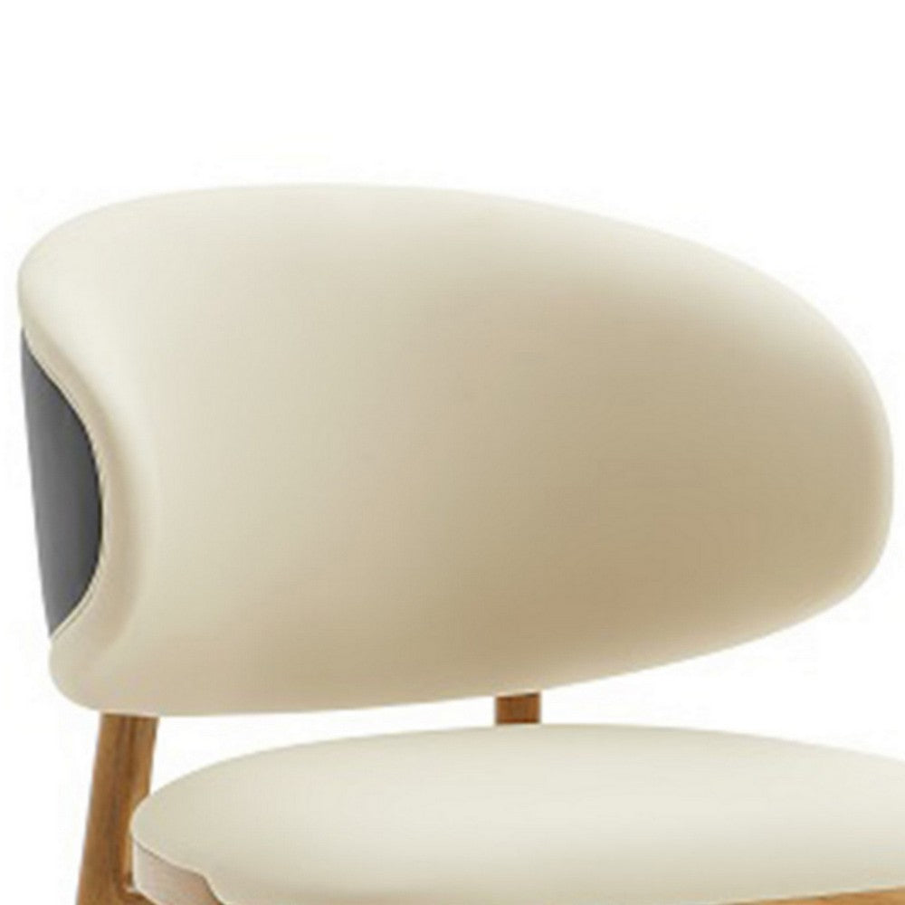 Benjara Cid 22 Inch Dining Chair, Curved Backrest, Vegan Faux Leather, Cream Fabric