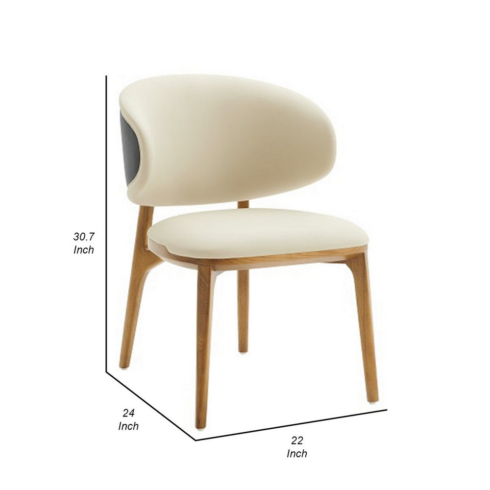 Benjara Cid 22 Inch Dining Chair, Curved Backrest, Vegan Faux Leather, Cream Fabric