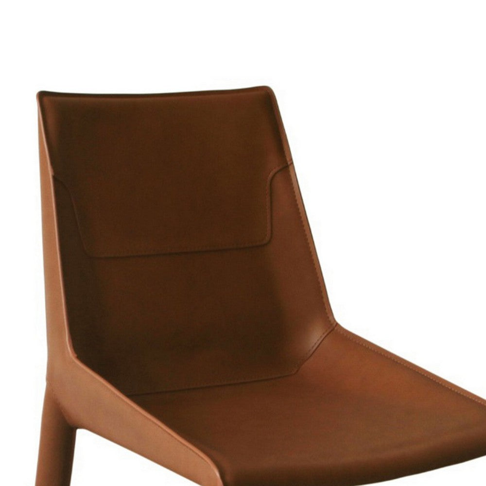 Benjara Cid Paz 19 Inch Dining Chair, Set of 2, Brown Saddle Leather, Tapered Legs