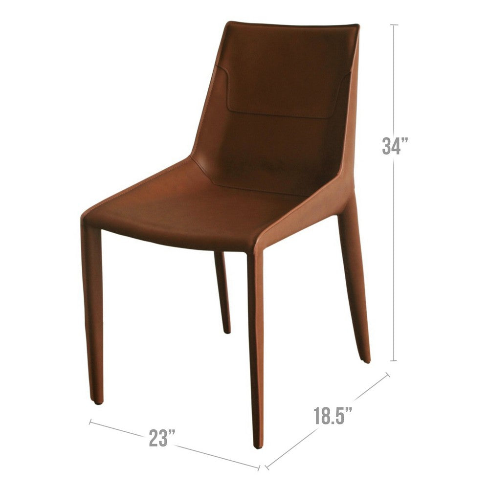 Benjara Cid Paz 19 Inch Dining Chair, Set of 2, Brown Saddle Leather, Tapered Legs