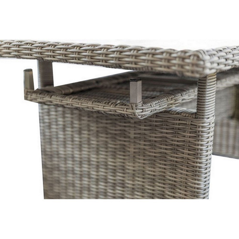 Benjara 59 Inch Outdoor Aluminum Dining Table, Gray Faux Wicker, Slatted Surface