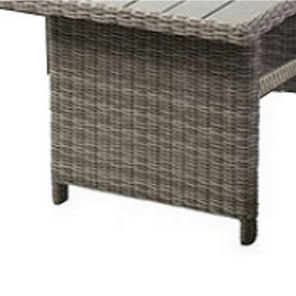 Benjara 59 Inch Outdoor Aluminum Dining Table, Gray Faux Wicker, Slatted Surface