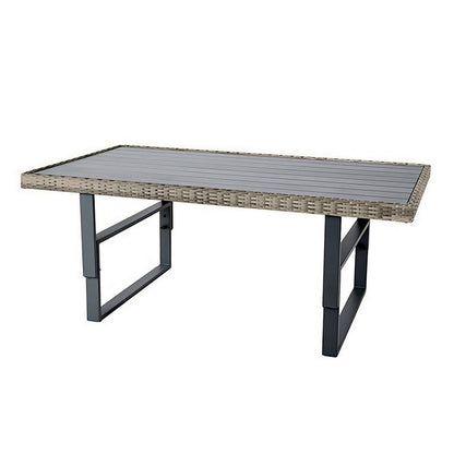 Benjara Foca 63 Inch Outdoor Rectangular Dining Table, Adjustable Height, Wicker
