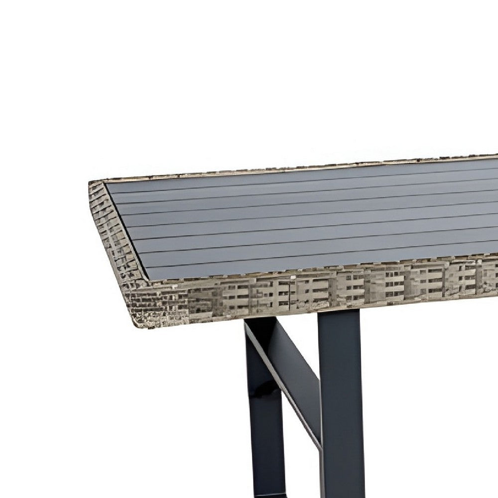 Benjara Foca 63 Inch Outdoor Rectangular Dining Table, Adjustable Height, Wicker