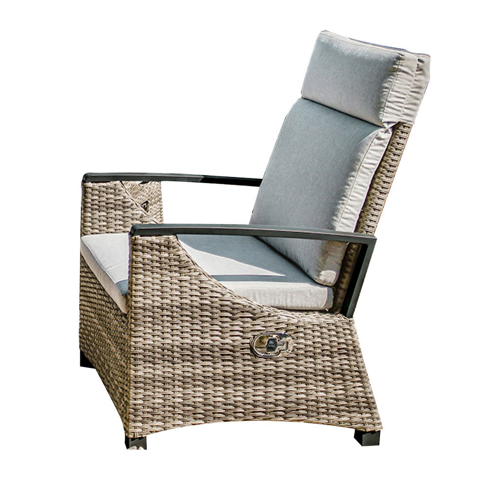 Benjara Foca 26 Inch Outdoor Dining Armchair, Faux Wicker, Gray, Tufted Backrest