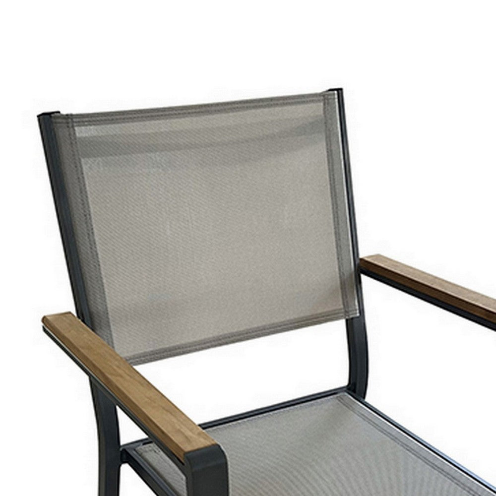 Benjara Foca 26 Inch Outdoor Dining Armchair, Faux Wicker, Gray, Tufted Backrest