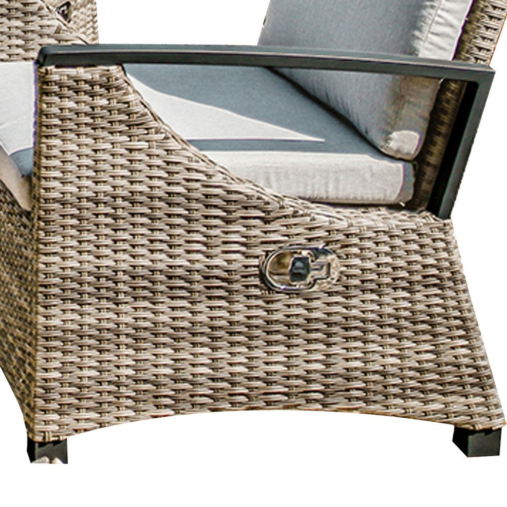 Benjara Foca 26 Inch Outdoor Dining Armchair, Faux Wicker, Gray, Tufted Backrest