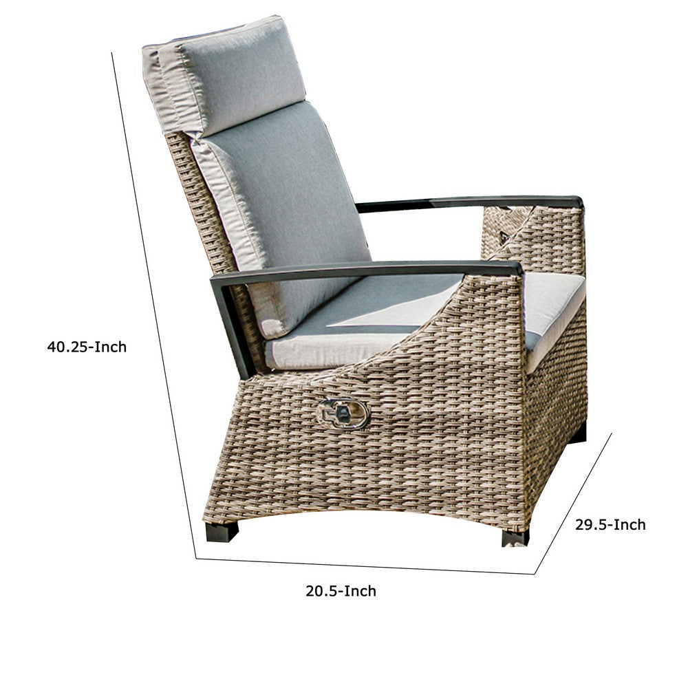 Benjara Foca 26 Inch Outdoor Dining Armchair, Faux Wicker, Gray, Tufted Backrest