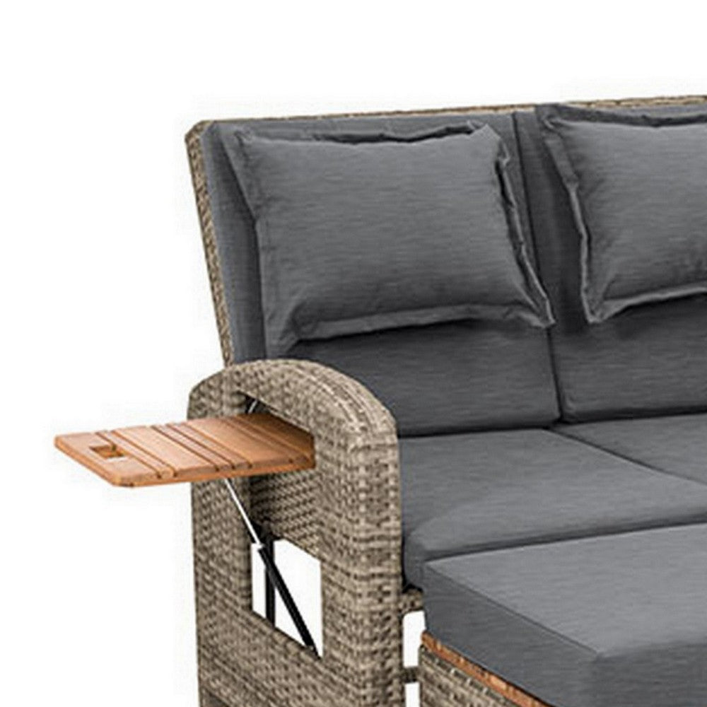 Benjara 2 Piece Outdoor Chaise Lounger And Bench, Gray Fabric, Wicker, Adjustable