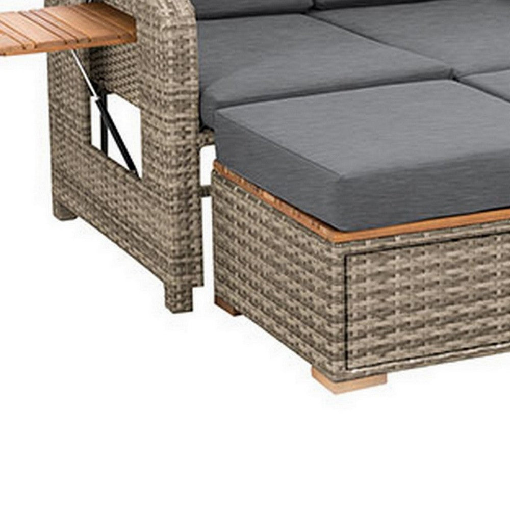 Benjara 2 Piece Outdoor Chaise Lounger And Bench, Gray Fabric, Wicker, Adjustable