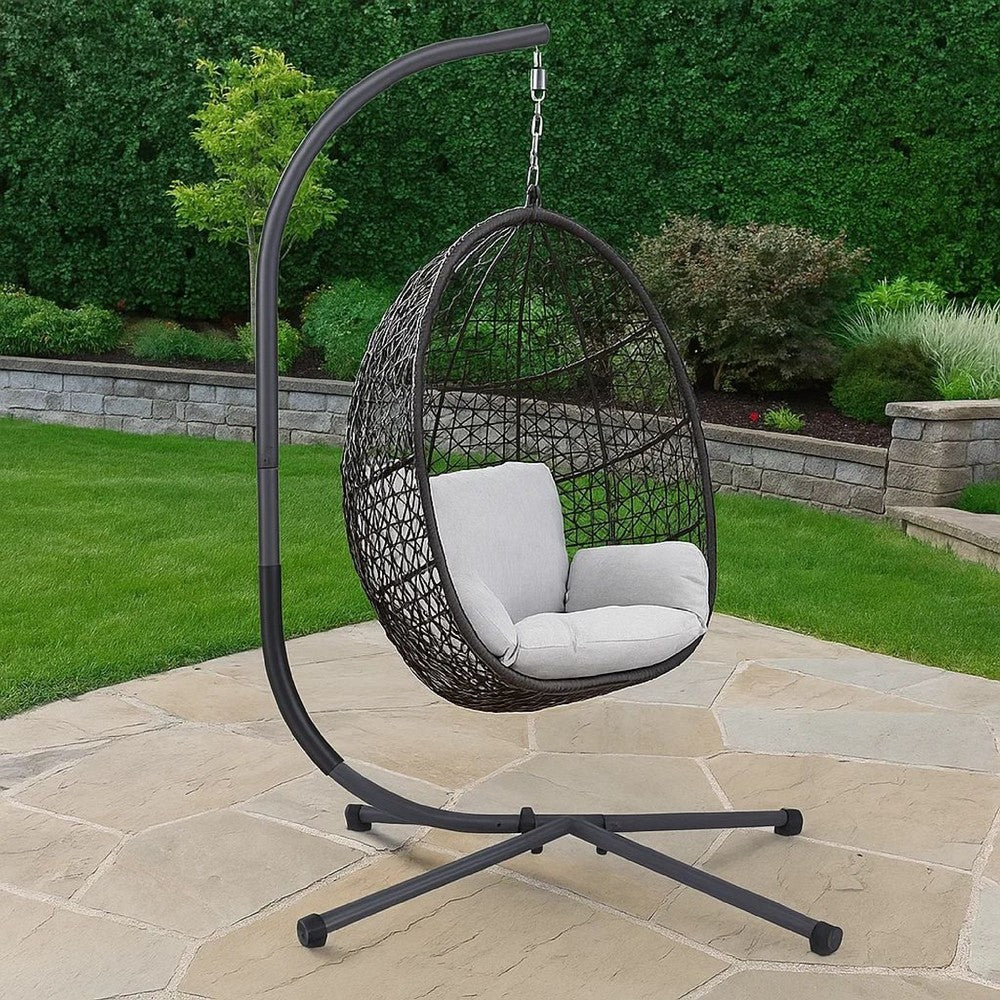 Benjara 76 Inch Outdoor Swinging Chair Stand, Bold Black Steel, 4 Legged Base