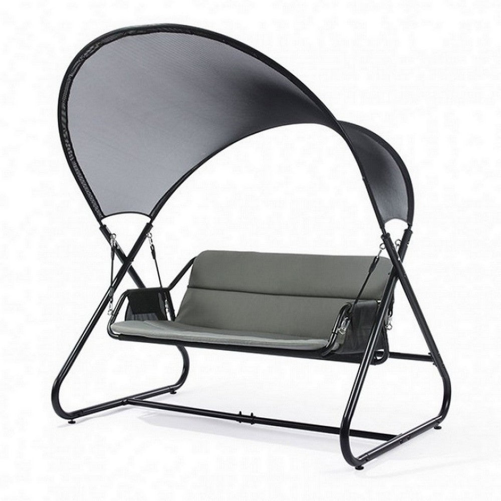 Benjara 66 Inch Outdoor Swing Chair, Double Hanging, Sturdy Steel Frame, Black