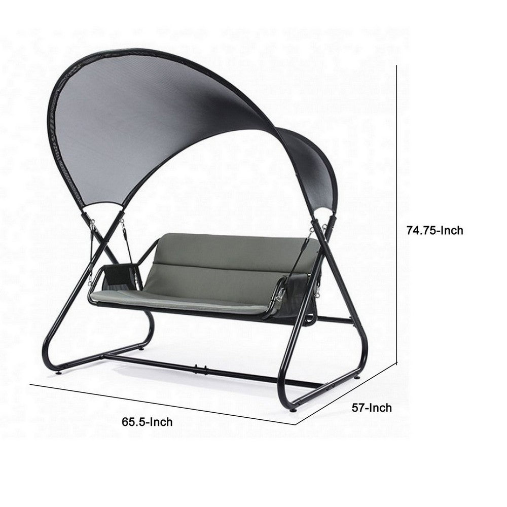 Benjara 66 Inch Outdoor Swing Chair, Double Hanging, Sturdy Steel Frame, Black