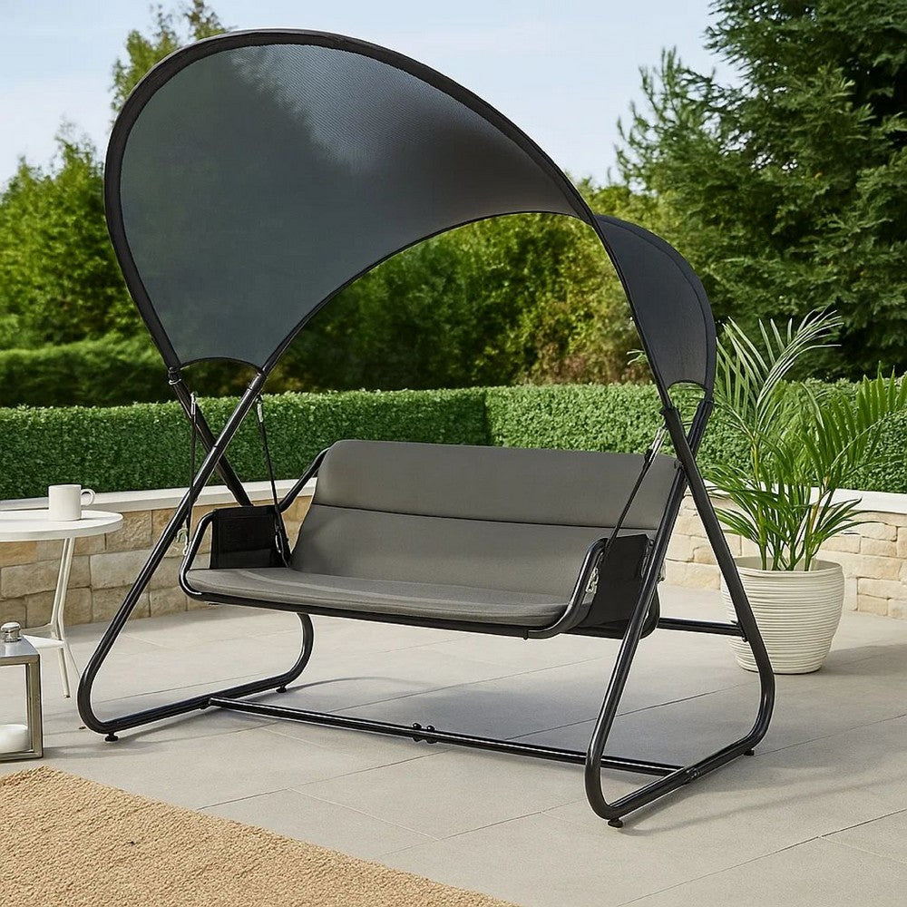 Benjara 66 Inch Outdoor Swing Chair, Double Hanging, Sturdy Steel Frame, Black