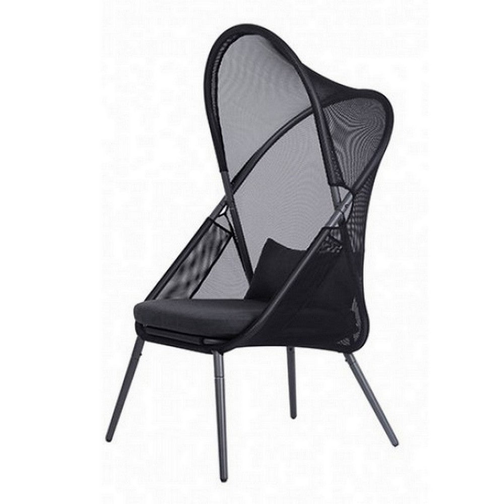 Benjara 34 Inch Outdoor Foldable Chair, Set of 2, Black Fabric Seat, Steel Frame