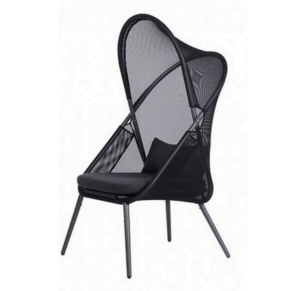 Benjara 34 Inch Outdoor Foldable Chair, Set of 2, Black Fabric Seat, Steel Frame