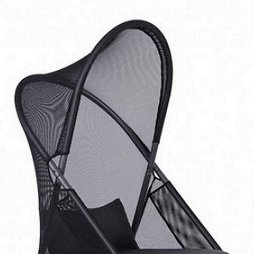 Benjara 34 Inch Outdoor Foldable Chair, Set of 2, Black Fabric Seat, Steel Frame