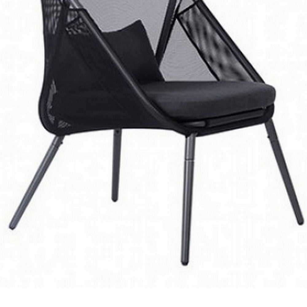 Benjara 34 Inch Outdoor Foldable Chair, Set of 2, Black Fabric Seat, Steel Frame