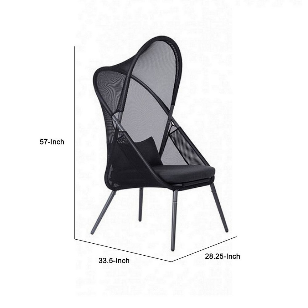 Benjara 34 Inch Outdoor Foldable Chair, Set of 2, Black Fabric Seat, Steel Frame