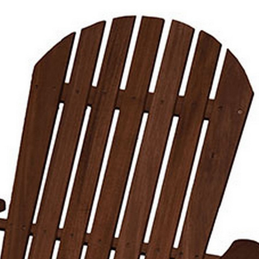 Benjara 34 Inch Outdoor Adirondack Chair, Dark Brown Wood, Wide Armrests