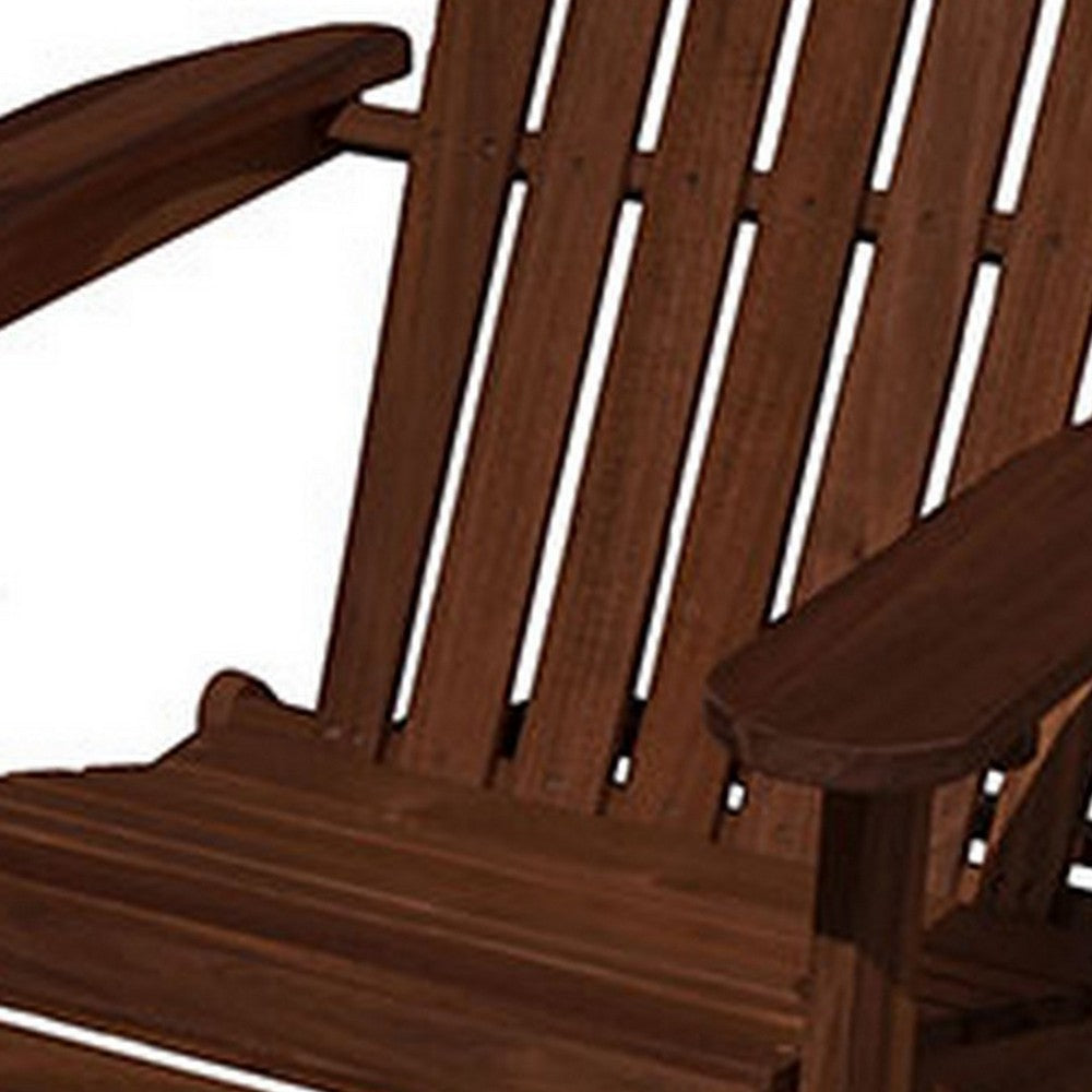Benjara 34 Inch Outdoor Adirondack Chair, Dark Brown Wood, Wide Armrests