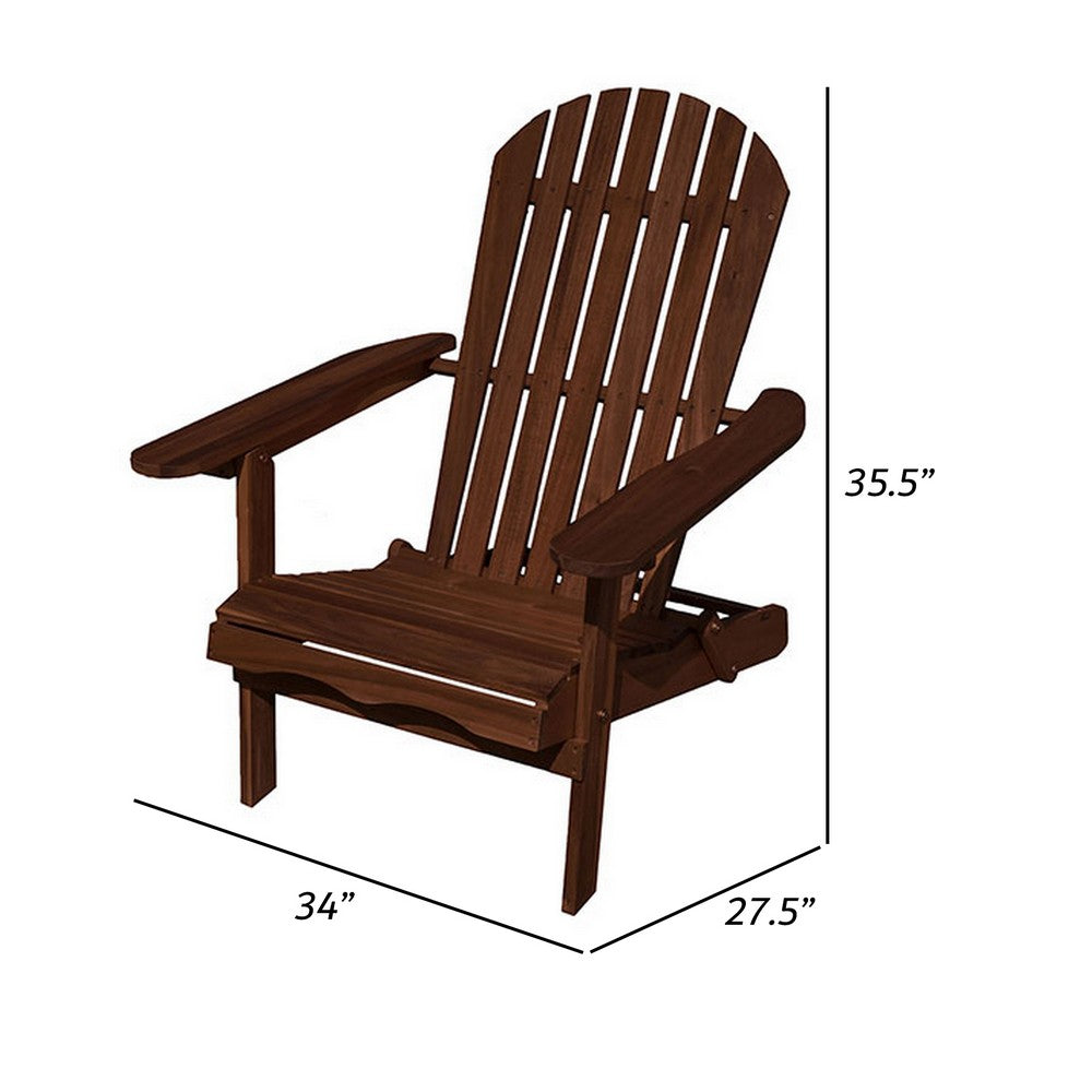 Benjara 34 Inch Outdoor Adirondack Chair, Dark Brown Wood, Wide Armrests