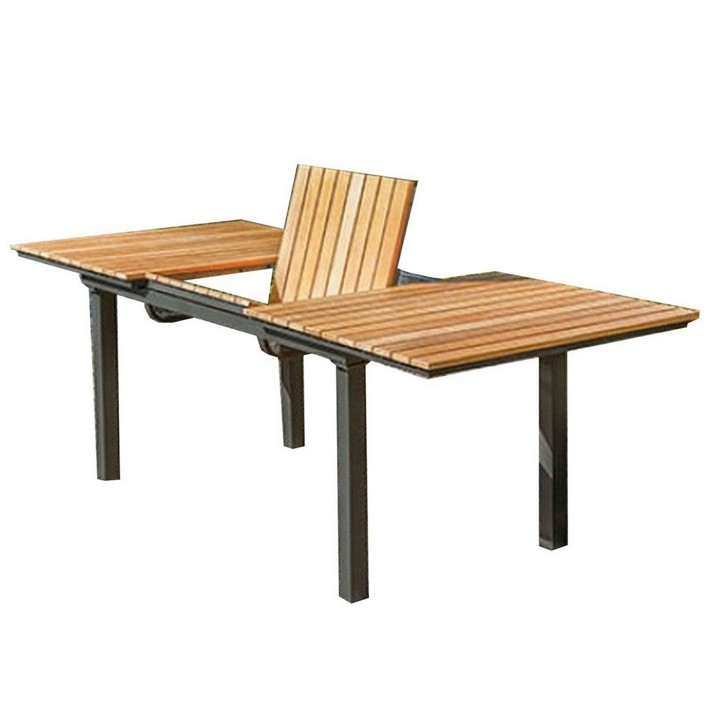 Benjara Ankia 62-84 Inch Outdoor Extendable Dining Table, Aluminium, Brown