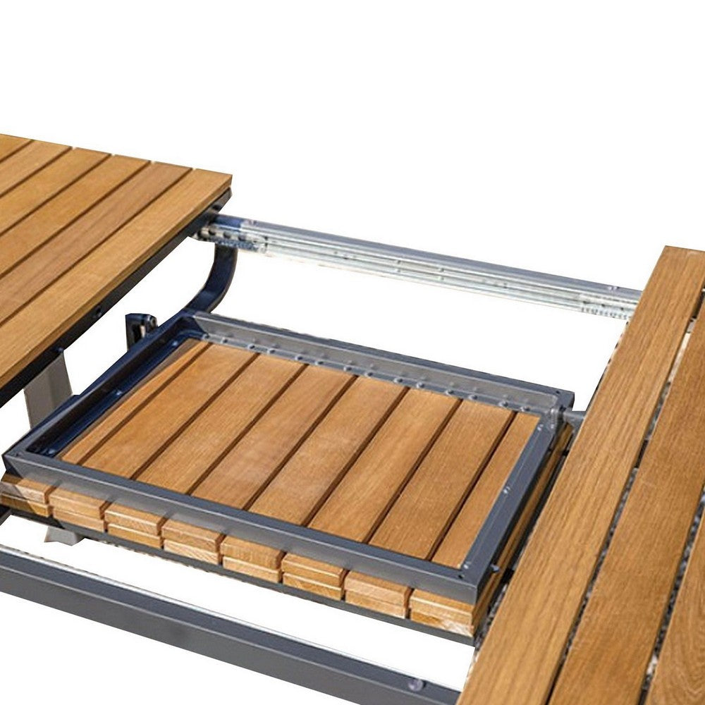 Benjara Ankia 62-84 Inch Outdoor Extendable Dining Table, Aluminium, Brown