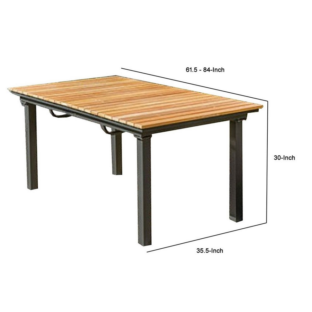Benjara Ankia 62-84 Inch Outdoor Extendable Dining Table, Aluminium, Brown