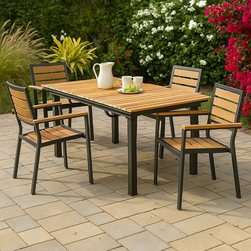 Benjara Ankia 62-84 Inch Outdoor Extendable Dining Table, Aluminium, Brown