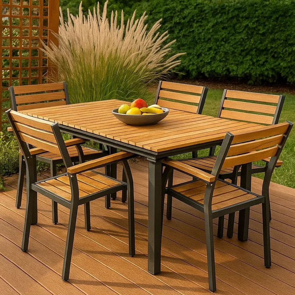 Benjara Ankia 62-84 Inch Outdoor Extendable Dining Table, Aluminium, Brown