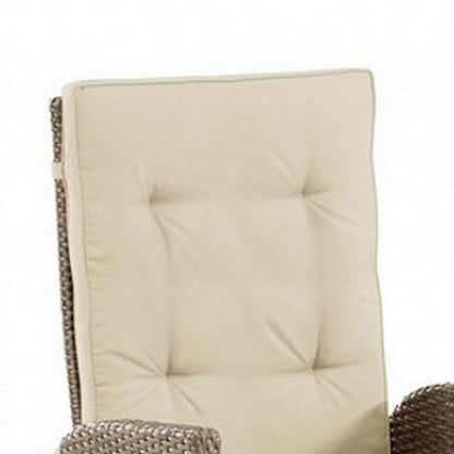 Benjara Ankia 25 Inch Outdoor Manual Reclining Chair, Set of 2, Brown Wicker, Beige