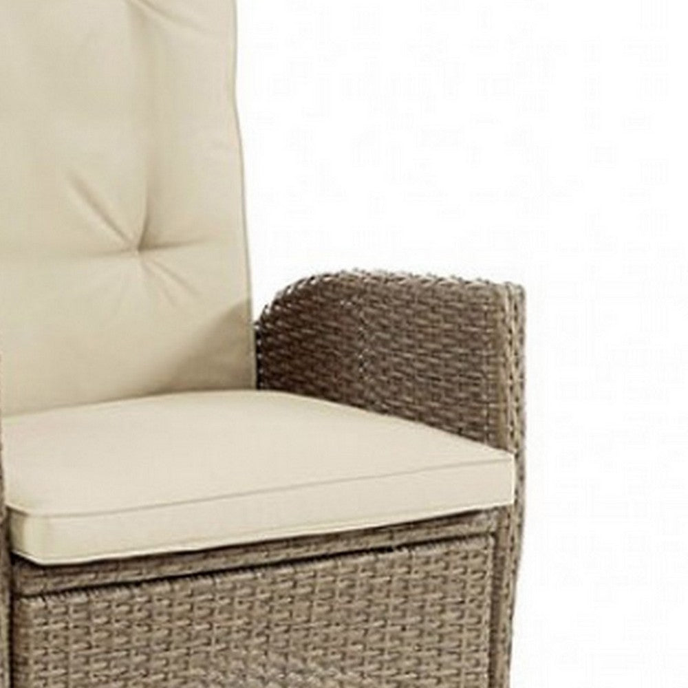 Benjara Ankia 25 Inch Outdoor Manual Reclining Chair, Set of 2, Brown Wicker, Beige