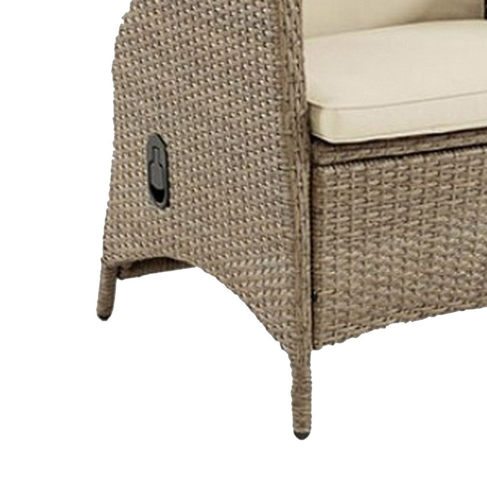 Benjara Ankia 25 Inch Outdoor Manual Reclining Chair, Set of 2, Brown Wicker, Beige